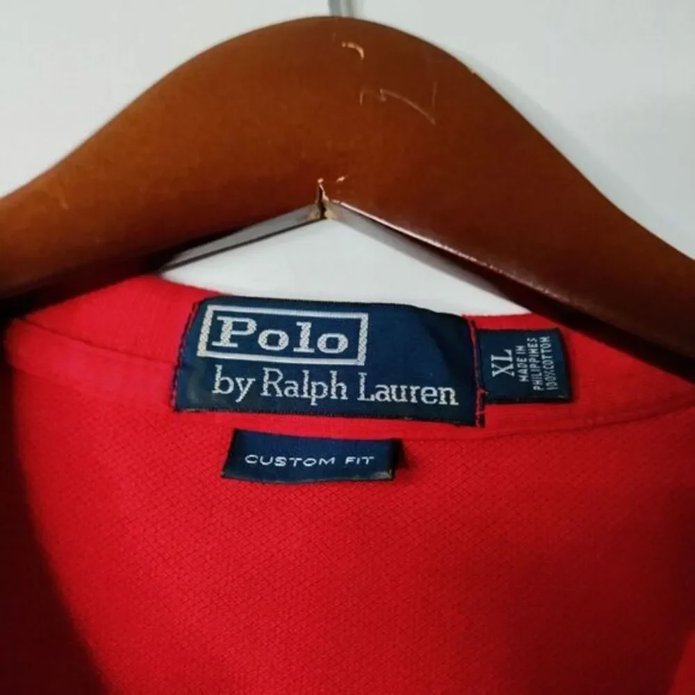 RALPH LAUREN POLO Custom Fit Men‎ XL Golf Red/Navy Short Sleeve Preppy Y2K Shirt